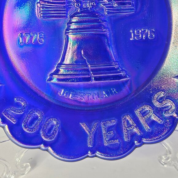 Joe St. Clair 1776 1976 Cobalt Blue Carnival Glass Bicentennial Plate - Picture 4 of 11